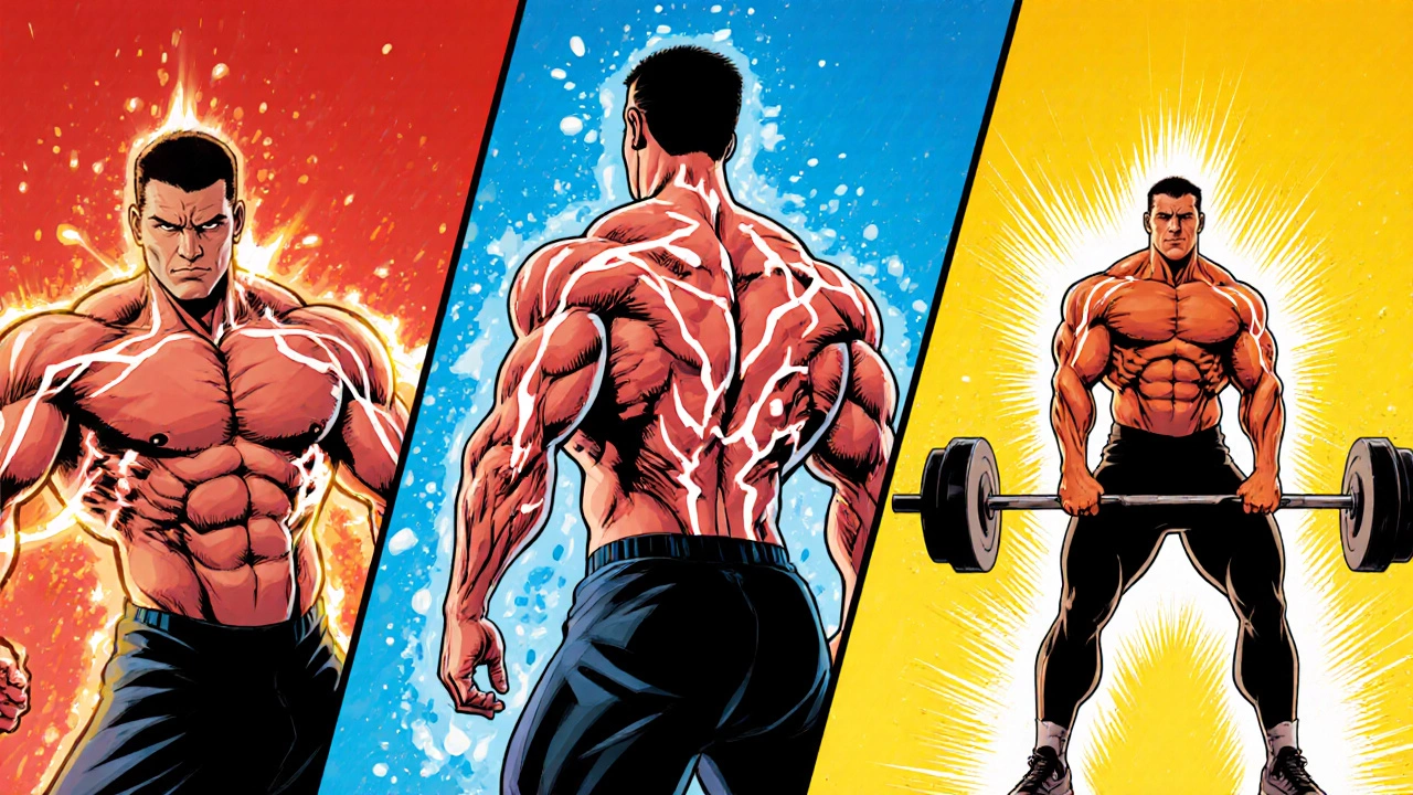 Advanced lifter&#039;s weekly push-pull-legs training cycle in three comic-style panels