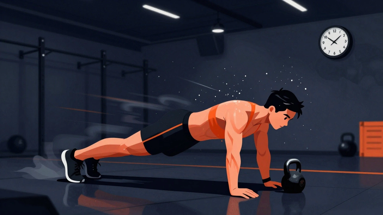 Athlete mid-burpee during high-intensity interval training