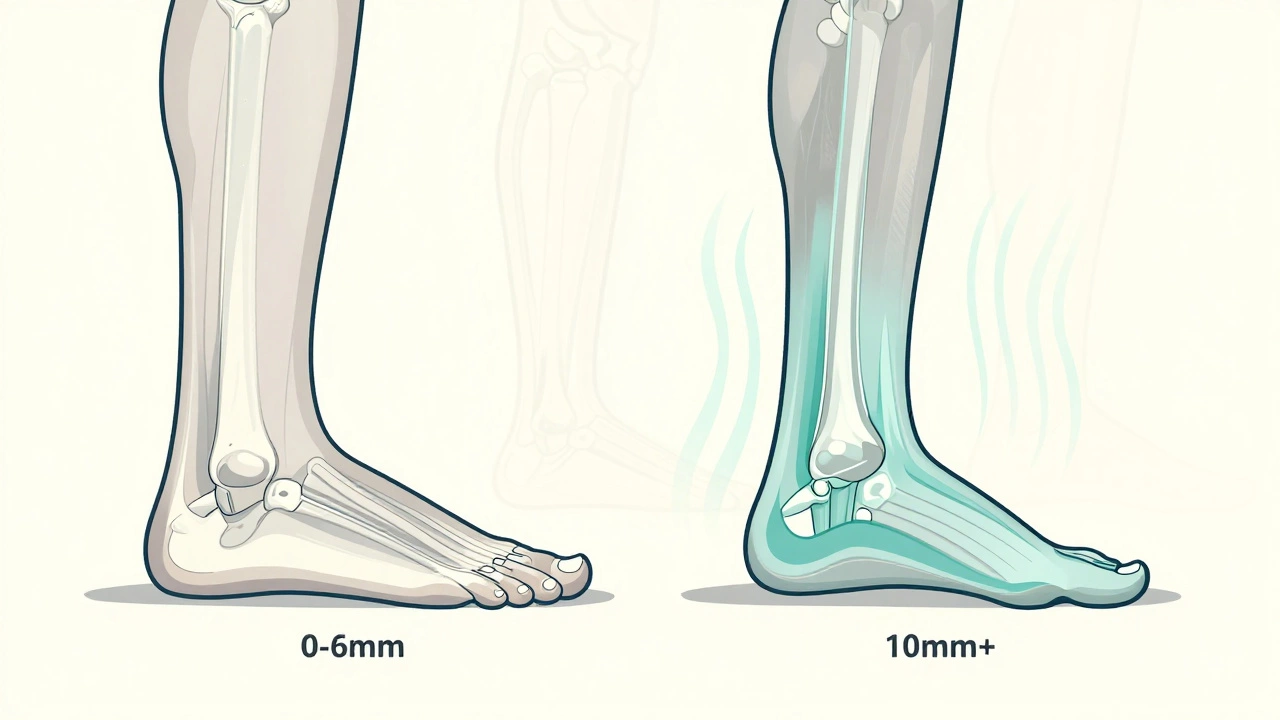 Side-by-side biomechanical illustration of walking versus running foot motion with heel drop differences.