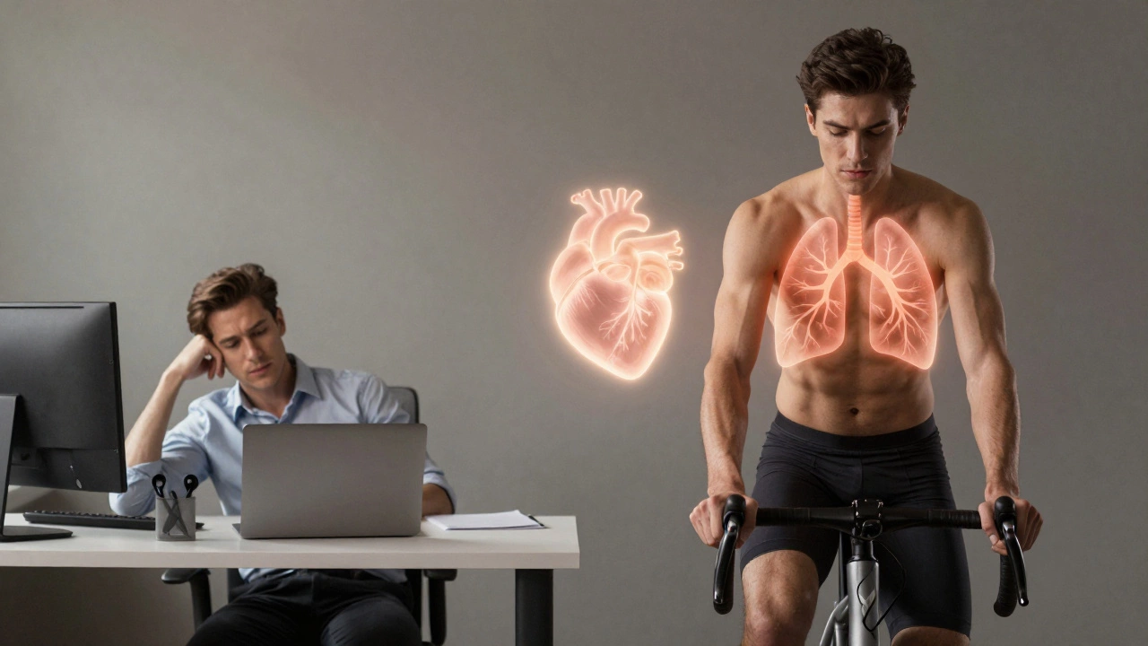 Split image contrasting slouched posture with cycling posture, symbolizing improved alignment and bodily resilience.