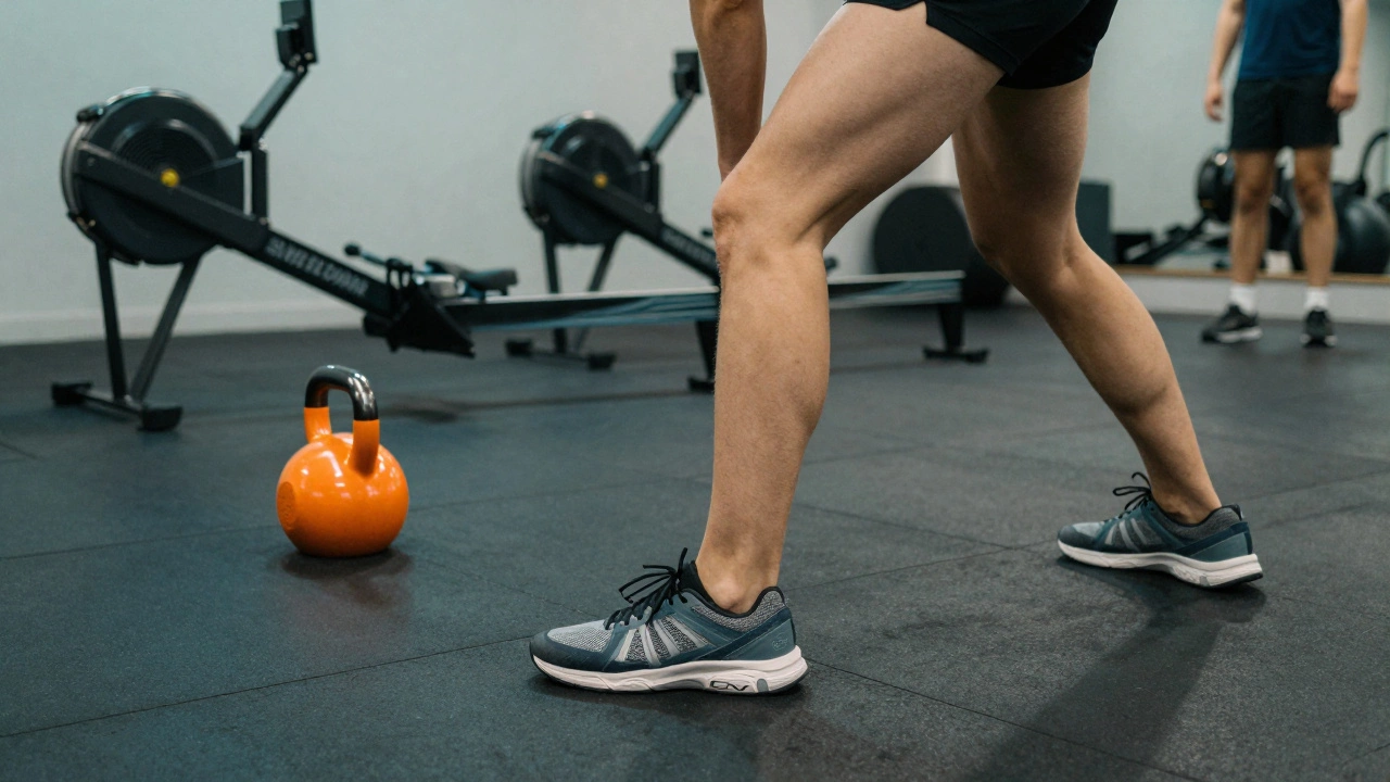 Person wearing cross-training shoes during a versatile gym circuit workout