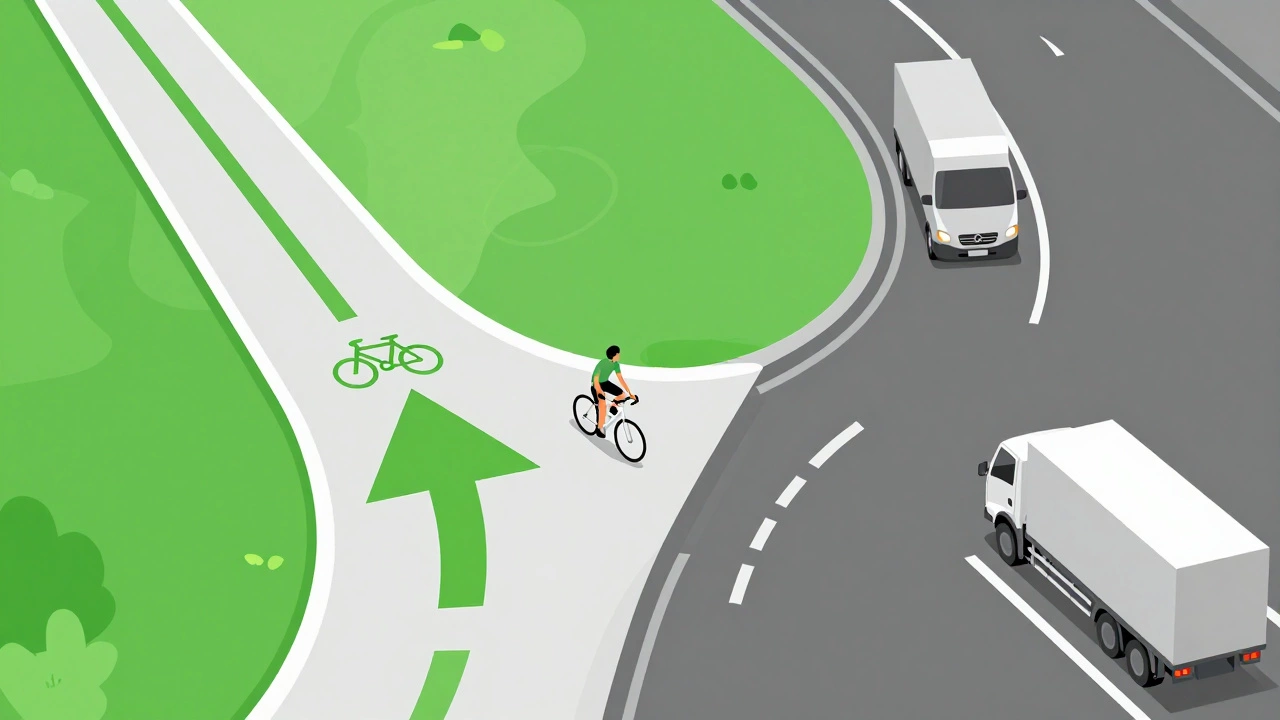 Illustration comparing safe bike paths versus dangerous car routes