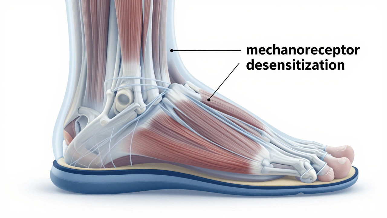Illustration of foot anatomy inside a cushioned shoe sole