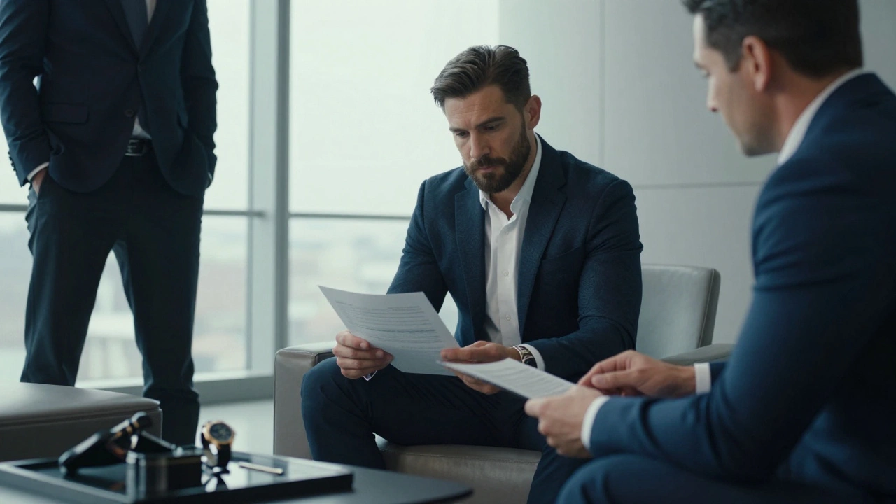 Boxer consulting with team on finances and brand deals in a modern office