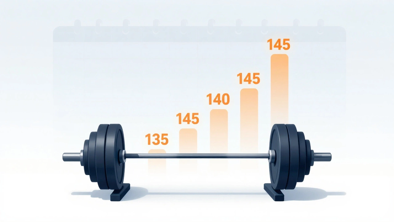 Conceptual art showing barbell weights increasing over time