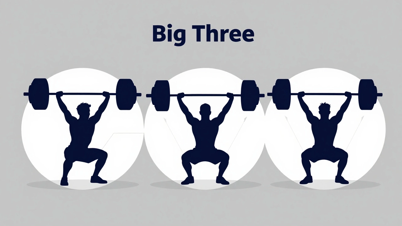 Vector graphic of squat, bench press, and deadlift forms