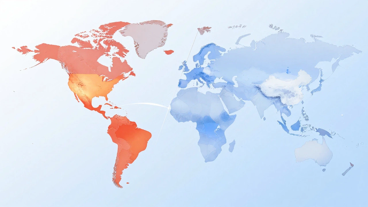 Map showing elite rugby nations in Northern and Southern Hemispheres