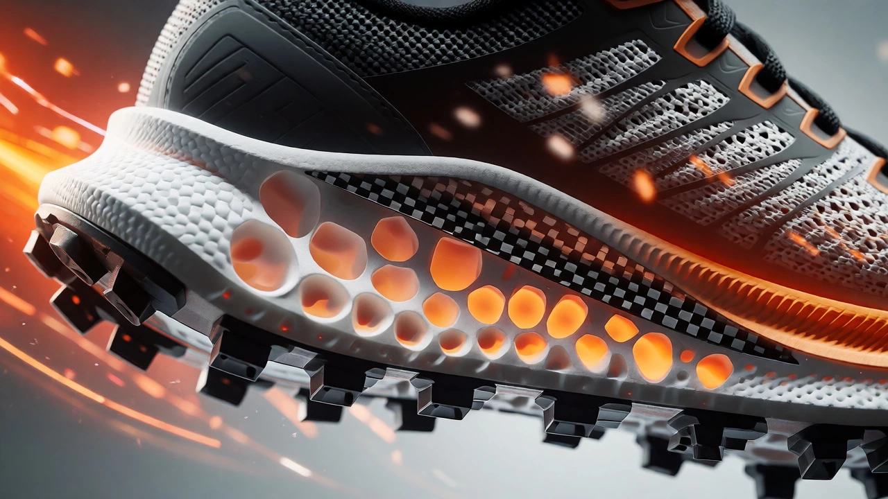Cross-section of a running shoe showing carbon plate and foam