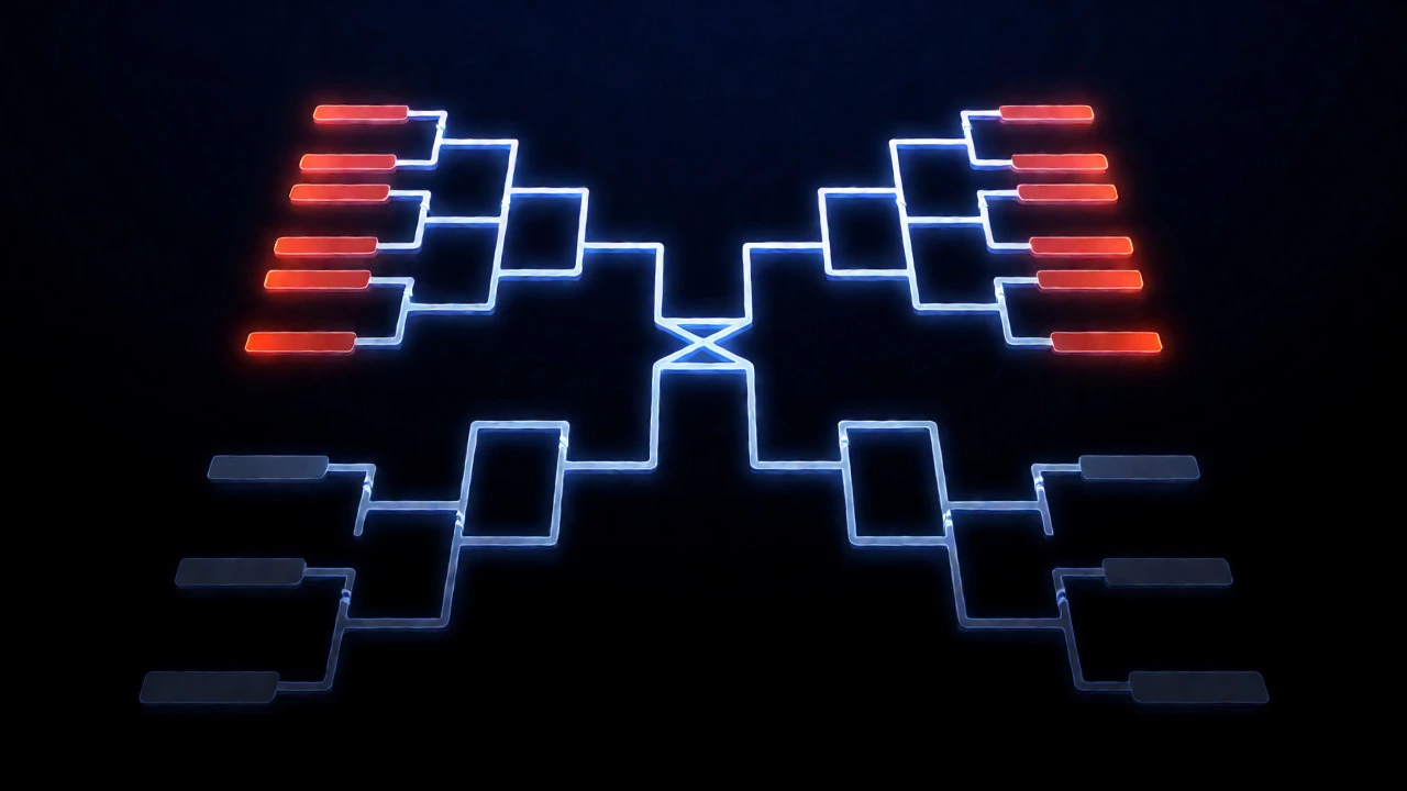 Glowing digital tennis bracket highlighting bye slots