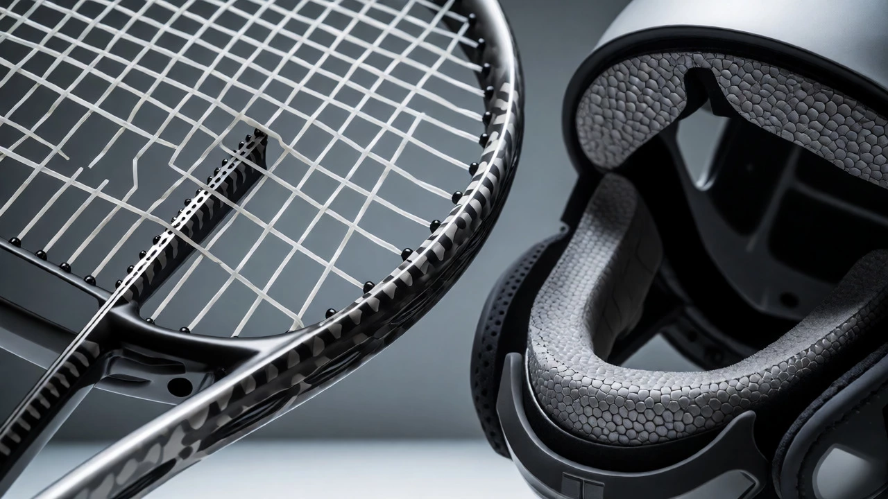 Materials comparison: carbon fiber racket and protective foams