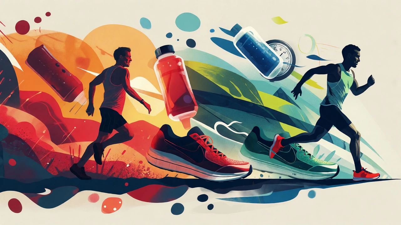 Artistic depiction of marathon struggle versus achieving sub-4-hour goal